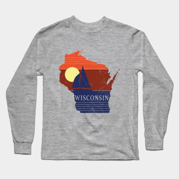 Wisconsin State WI Sunset Sailboat Tee Long Sleeve T-Shirt by DoctorWatsonDesigns